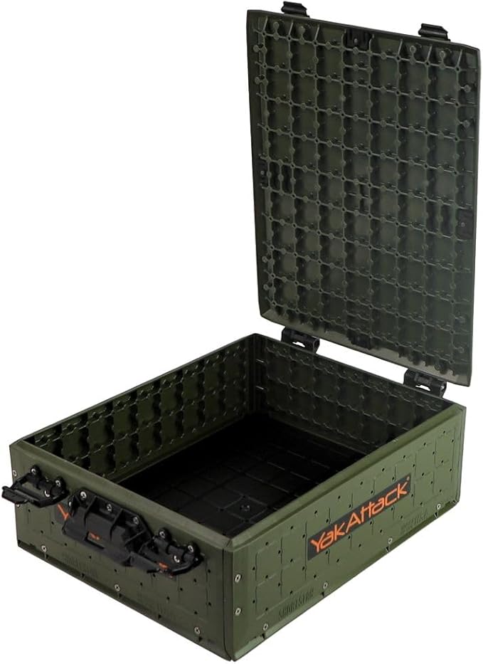 YakAttack ShortStak Solo Storage Box - Size & Color Options | Standalone Low-Profile Crate with Lid, Hinges & Latches | GridLoc Mounting Panels | Slider Feet for Under-Seat Use | Made in USA