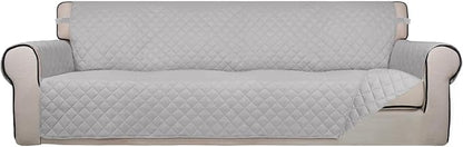 PureFit Reversible Quilted Couch Covers for Dogs Sofa Cover 4 Seater 88" | Light Gray/Light Gray, Water Resistant Couch Protector, Washable Pet Couch Cover with Non Slip and Elastic Straps For Kids