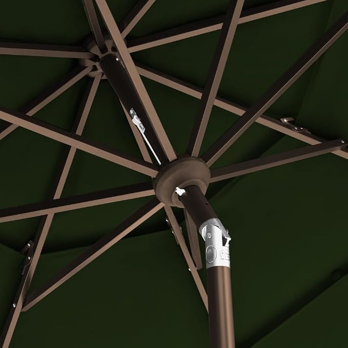 EliteShade USA 10-Year-Non-Fading 9ft 3-Tier Market Patio Umbrella, Commercial Grade Outdoor Table Umbrella with Crank Open, Windproof & UPF 50+ UV Protection, Heavy Duty Ventilation for Garden, Deck, Pool, Backyard, Beach & Bistro, Fern