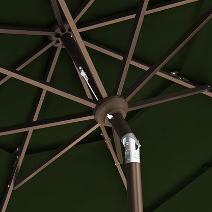 EliteShade USA 10-Year-Non-Fading 9ft 3-Tier Market Patio Umbrella, Commercial Grade Outdoor Table Umbrella with Crank Open, Windproof & UPF 50+ UV Protection, Heavy Duty Ventilation for Garden, Deck, Pool, Backyard, Beach & Bistro, Fern