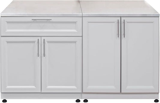 Blue Sky Outdoor Living White Shaker 2-Piece Outdoor Kitchen Combo Set – Weather-Resistant Modular Cabinets