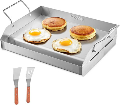VEVOR Stainless Steel Griddle, 17x13 inch Universal Flat Top Rectangular Plate, Gas Grill Griddle for BBQ Grill, Teppanyaki, Portable Family Cookware with Handle, for Camping Tailgating Party