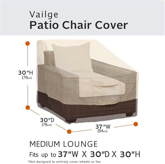 Vailge Patio Chair Covers, Lounge Deep Seat Cover, Heavy Duty and Waterproof Outdoor Lawn Patio Furniture Covers (2 Pack - Medium, Beige & Brown)