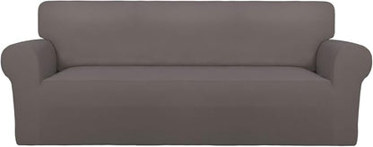 PureFit Stretch Couch Covers for Sofa Large Sofa Slipcovers Taupe | 1-Piece Sofa Cover Washable Soft Couch Protector, Couch Slipcover with Non Skid Foam and Elastic Bottom for Kids, Dogs