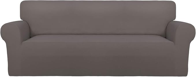 PureFit Stretch Oversized Couch Covers Fleece Sofa Slipcovers Taupe | 1-Piece Sofa Cover Washable Soft Couch Protector, Couch Slipcover with Non Skid Foam and Elastic Bottom for Kids, Dogs