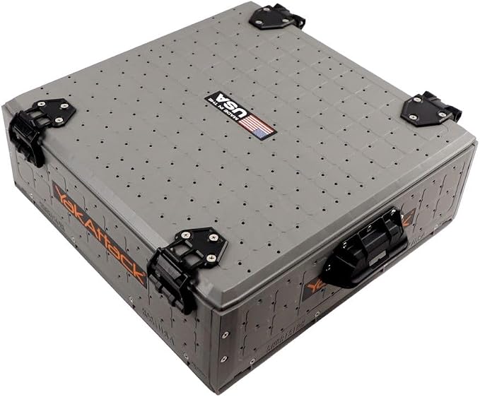 YakAttack ShortStak Solo Storage Box - Size & Color Options | Standalone Low-Profile Crate with Lid, Hinges & Latches | GridLoc Mounting Panels | Slider Feet for Under-Seat Use | Made in USA
