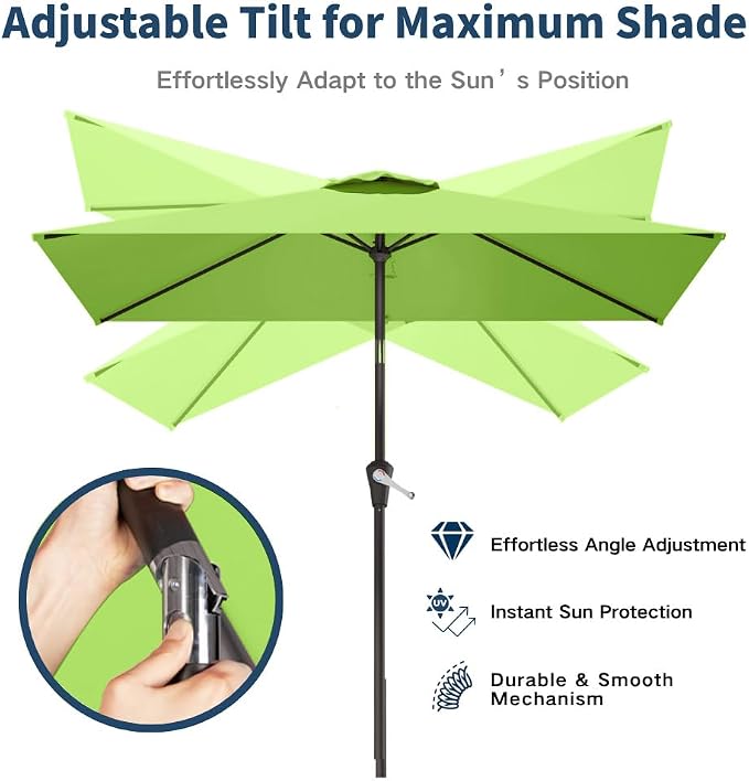 6.5' x 10' Rectangular Patio Umbrella Large Outdoor Market Umbrella w/UV Protection, Push Button Tilt and Crank Lift, Rectangle Table Umbrella for Garden, Deck, Pool, Patio, Apple Green