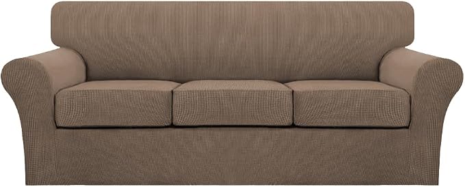 Turquoize 4 Piece Sofa Covers for 3 Cushion Couch Sofa Slipcover Soft Couch Cover for Dogs-Washable Sofa Furniture Cover with 3 Individual Cushion Covers (3 Cushion Sofa, Macchiato)