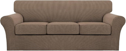 Turquoize 4 Piece Sofa Covers for 3 Cushion Couch Sofa Slipcover Soft Couch Cover for Dogs-Washable Sofa Furniture Cover with 3 Individual Cushion Covers (3 Cushion Sofa, Macchiato)