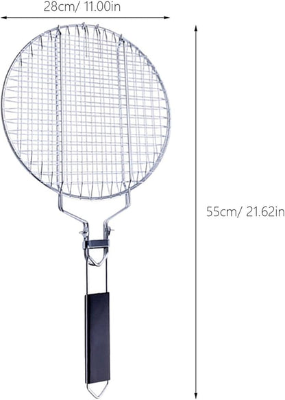Round Grill Basket, Folding Stainless Steel Barbecue Nets Grilling Accessories, Metal Fish Clips with Removable Handle, Non-stick Clamp Grilled BBQ Supply, Outdoor Vegetable Grilling Rack