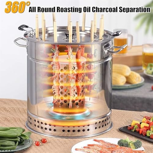 BBQ Hanging Stove Charcoal Barrel BBQ Grill BBQ Hanging Stove Stainless Steel BBQ Grill Mesh Barrel with 20pcs Kabob Skewers Rolling Grilling Basket Camping Barbecue Rac(Size:Double Layer,Co