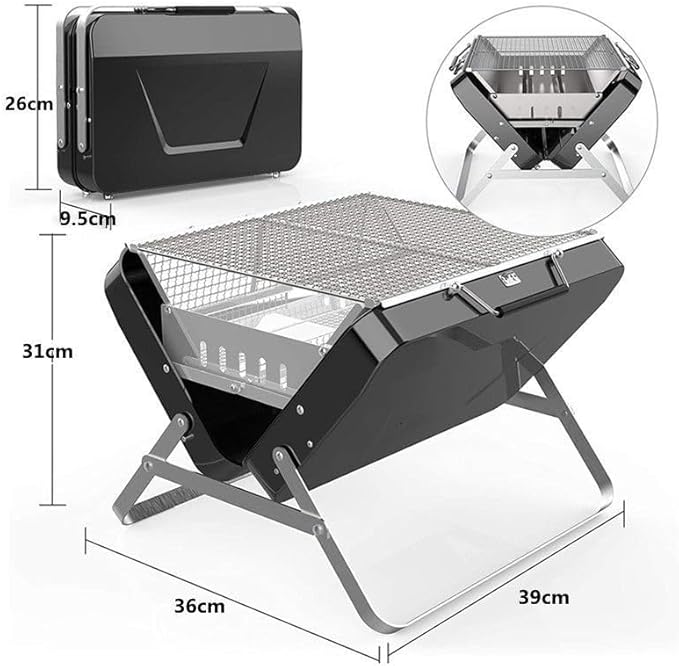 Portable Charcoal BBQ Grill, Briefcase Shape Non-stick Steel Barbecue Grill for Outdoors Camping Picnic and Party Cooking