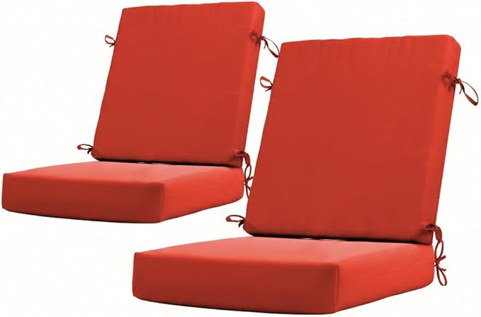 California Umbrella Outdoor Dining Chair, Set of 2 Patio Seat Cushions, 20 x 40 Inch, Premium Outdoor Memory Foam, Fade Resistant, Sunbrella Fabric, Fabric Ties, Melon