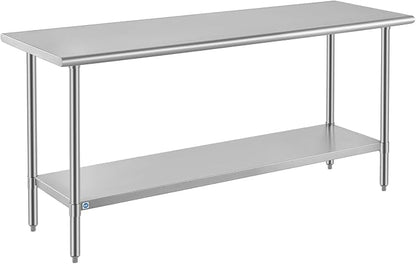 ROCKPOINT All Stainless Steel Table for Perp & Work 24x72 Inch,Commercial Heavy Duty Workbench with Stainless Legs & Adjustable Undershelf, 890 lb Capacity for Restaurant,Home and Outdoor Kitchens