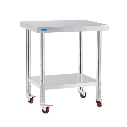 KUARBARR Stainless Steel Table for Prep & Work with 4 Caster Wheels with Adjustable Undershelf 24 x 30 NSF Metal Commercial Kitchen Worktable for Restaurant Home Outdoor | Prep & Work