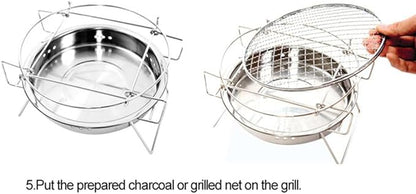 Small Charcoal Grill, Round Easy to Clean Bbq Tool, Barbecue Oven for Outdoor Cooking Camping Hiking Picnics Tailgating Backpacking