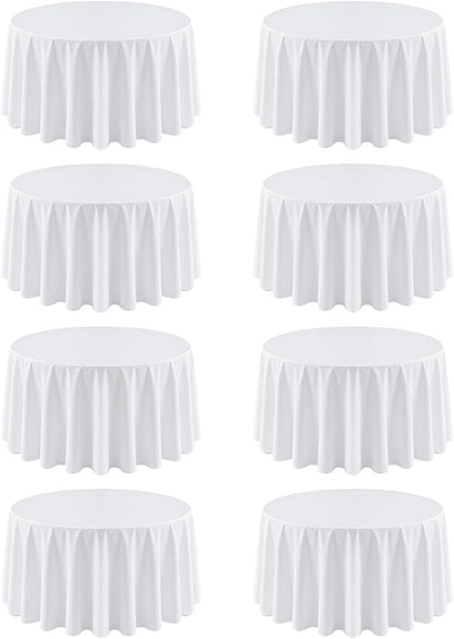 8 Pack White Round Tablecloth 120 Inch | For 4Ft-7Ft Round Table, Wrinkle Resistant Table Cloth, Washable Polyester Fabric, For Wedding Party Banquet Buffet Camping