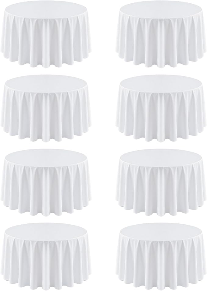 8 Pack White Round Tablecloth 90 Inch | For 3Ft-5Ft Round Table, Wrinkle Resistant Table Cloth, Washable Polyester Fabric, For Wedding Party Banquet Buffet Camping