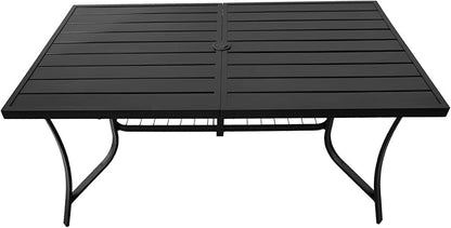Patio Dining Table for 6 People, 60" Outdoor Modern Rectangular Wrought Iron Metal Table with Umbrella Hole and Unique Reinforced Stability for Garden, Backyard, Deck, Porch