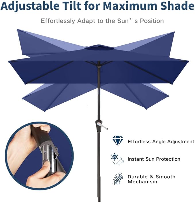 6.5' x 10' Rectangular Patio Umbrella Large Outdoor Market Umbrella w/UV Protection, Push Button Tilt and Crank Lift, Rectangle Table Umbrella for Garden, Deck, Pool, Patio, Navy Blue