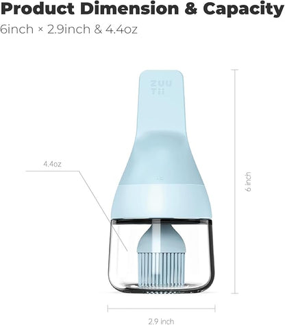 Zuutii Oil Dispenser with Silicone Brush for Cooking, Glass Oil Bottle with Heat Resistant Basting Brushes for Baking, Food Brush for Grilling, Butter, BBQ Sauce， Dishwasher Safe,4.4oz,Blue
