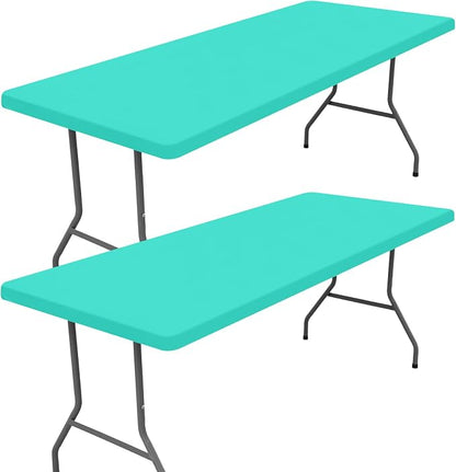 Moosfor 2 Pack Rectangle Spandex Fitted Table Cloth, 6FT Elastic Tablecloth | Washable Picnic Table Cover, Stretch Waterproof Table cloths for Party, Patio, Dining, Kitchen, 30" x 72", Aqua Blue
