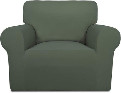 PureFit Stretch Chair Covers Fleece Couch Covers for Sofa Grayish Green | 1-Piece Spandex Couch Cover Soft Couch Protector, Sofa Cover Washable with Non Skid Foam and Elastic Bottom for Kids, Dogs
