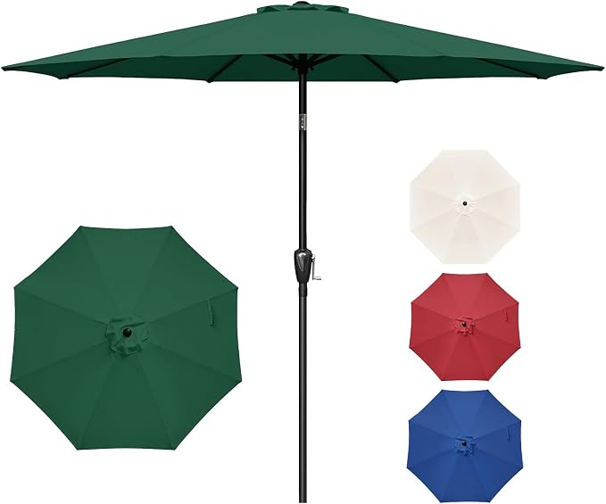 YSSOA 9' Patio Umbrella Outdoor Table Market Yard Umbrella with 8 Sturdy Ribs, Green