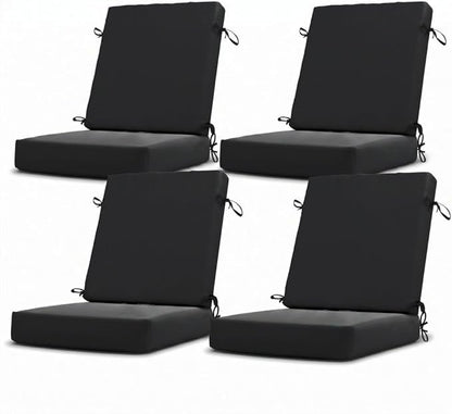 California Umbrella Outdoor Dining Chair, Set of 4 Patio Seat Cushions, 20 x 40 Inch, Premium Outdoor Memory Foam, Fade Resistant, Sunbrella Fabric, Fabric Ties, Black