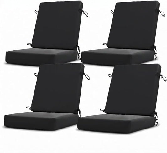 California Umbrella Outdoor Dining Chair, Set of 4 Patio Seat Cushions, 20 x 40 Inch, Premium Outdoor Memory Foam, Fade Resistant, Sunbrella Fabric, Fabric Ties, Black