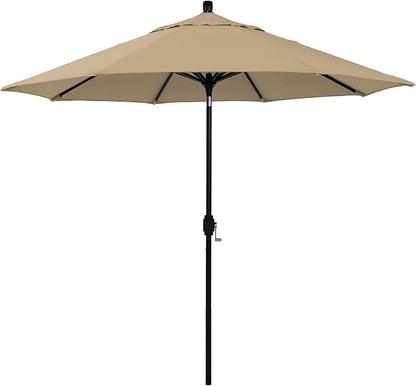 California Umbrella 12-Year-Non-Fading, 9Ft Premium Sunbrella Patio Umbrella, Hand-Crank, Button-Tilt, Black Frame, Heather Beige Fabric