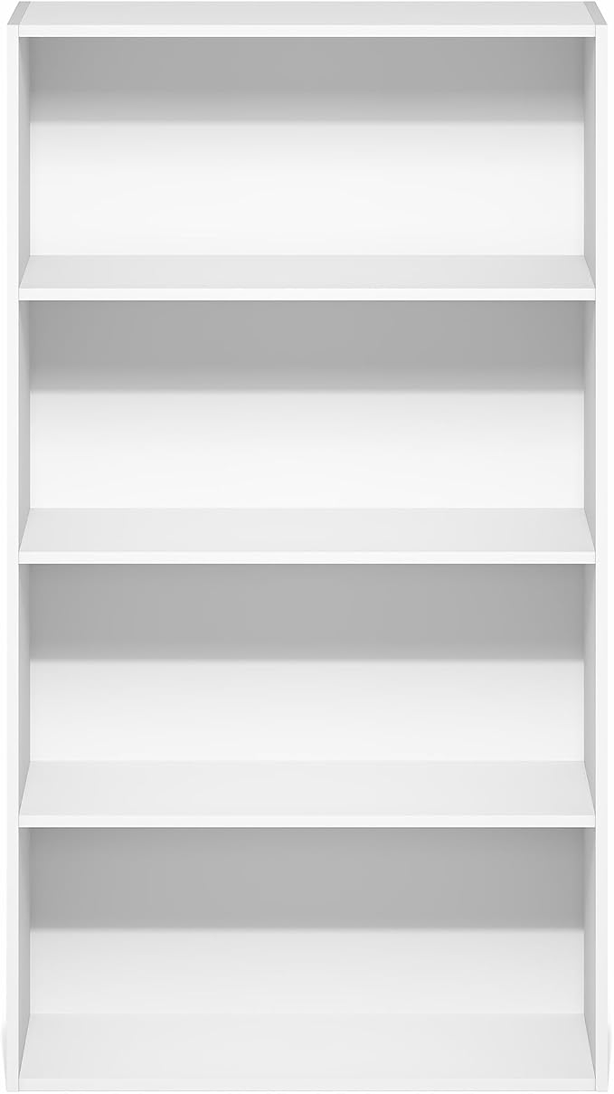 Furinno Jaya Book Shelf, 4-Tier Book Shelf, Bookcase with Open Shelving, Standing Bookshelf, 9.5 x 23.6 x 41.9, for Organization and Storage, for Home Office, Living Room, White