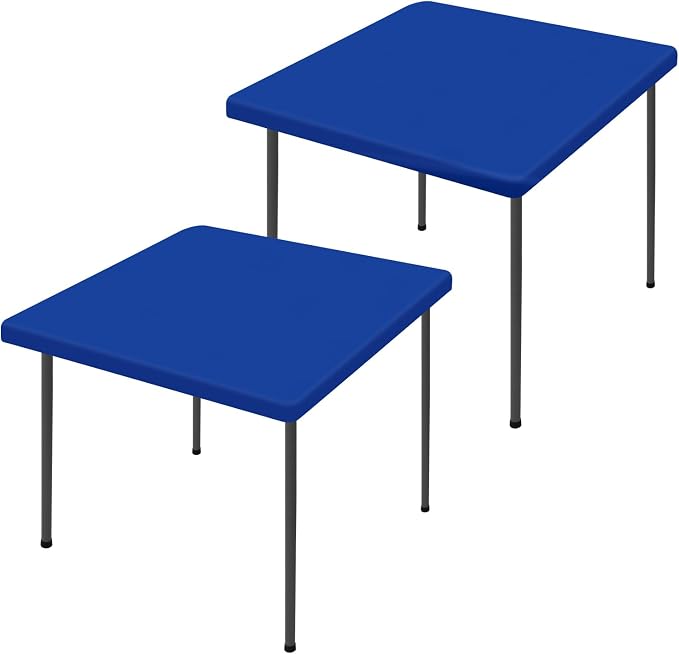 Moosfor 2 Pack Square Spandex Fitted Table Cloth, Elastic Tablecloth | Washable Picnic Table Cover, Stretch Waterproof Table cloths for Party, Patio, Dining, Kitchen, 34" x 34", Blue