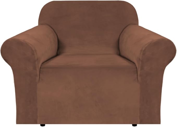 H.VERSAILTEX Stretch Velvet Armchair Cover Couch Covers 1 Cushion Chair Slipcover for Living Room Furniture Cover Crafted from Thick Comfy Rich Velour (Chair 31"-49", Caramel Cafe)