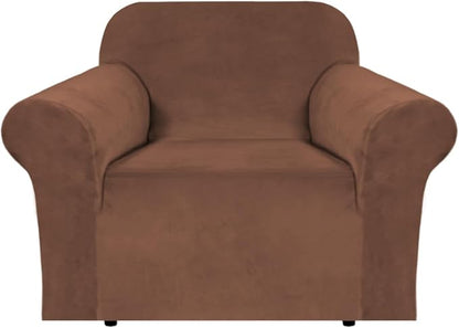 H.VERSAILTEX Stretch Velvet Armchair Cover Couch Covers 1 Cushion Chair Slipcover for Living Room Furniture Cover Crafted from Thick Comfy Rich Velour (Chair 31"-49", Caramel Cafe)