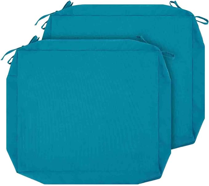 Magpie Fabrics Indoor Outdoor Cushion Cover Replacement 2 Pack, NO Insert! Water Repellent Slipcover with Ties Decor for Patio Garden Chair Sofa Bench Wicker(Teal Blue, 24x24x4 Inch)