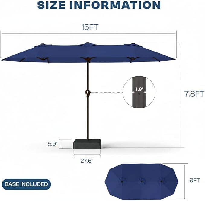 15FT Large Patio Umbrella with Base Included