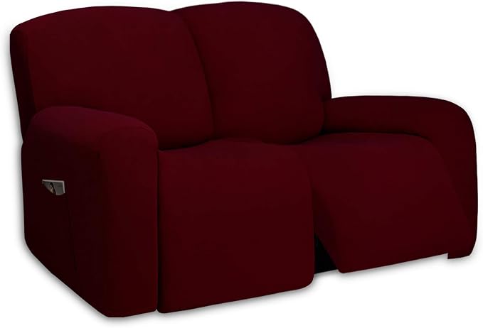 PureFit Super Stretch Loveseat Recliner Sofa Couch Cover with Pocket | 2 Seats Non Slip Soft Sofa Slipcover, Washable Reclining Furniture Protector for Kids, Pets (Recliner Loveseat, Wine)