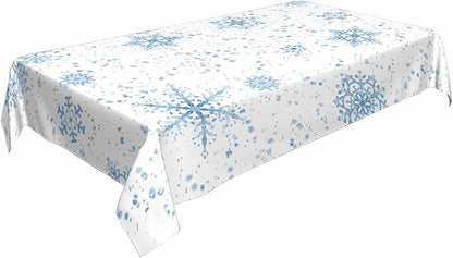 Snowflakes Decorative Rectangle Tablecloth Winter Blue Snow Splash Crystal Elegant Ice Spot Polyester Table Cloths Kitchen Table Cover for Dining BBQ Picnic Coffee Table 60 x 84 Inch 6-8 Seats