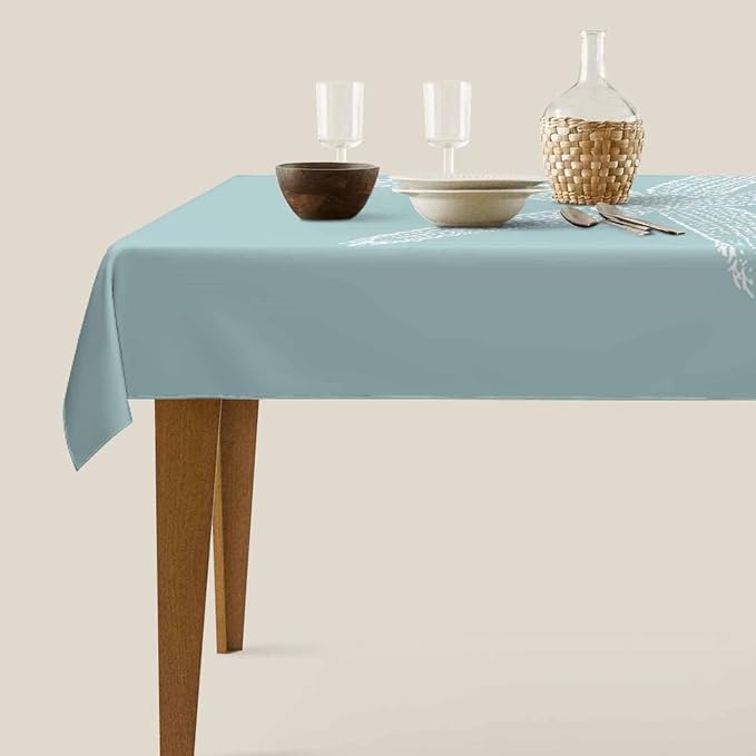 TKS MITLAN White Starfish Tablecloth 60x84 Inch Rectangular Ocean Wildlife Sketch Granular Tube Feet Tentacle Sea Cyan Oblong Table Cloth Kitchen Table Decorations for Home Dinner Party