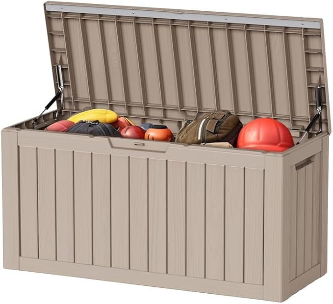 PatioZen 80 Gallon Resin Deck Box, Lockable Outdoor Storage Box for Patio Cushions Storage Furniture,Garden Tools, Pool Supplies, Weatherproof and UV Resistant (Grey)