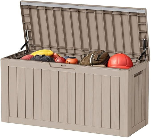 PatioZen 80 Gallon Resin Deck Box, Lockable Outdoor Storage Box for Patio Cushions Storage Furniture,Garden Tools, Pool Supplies, Weatherproof and UV Resistant (Grey)