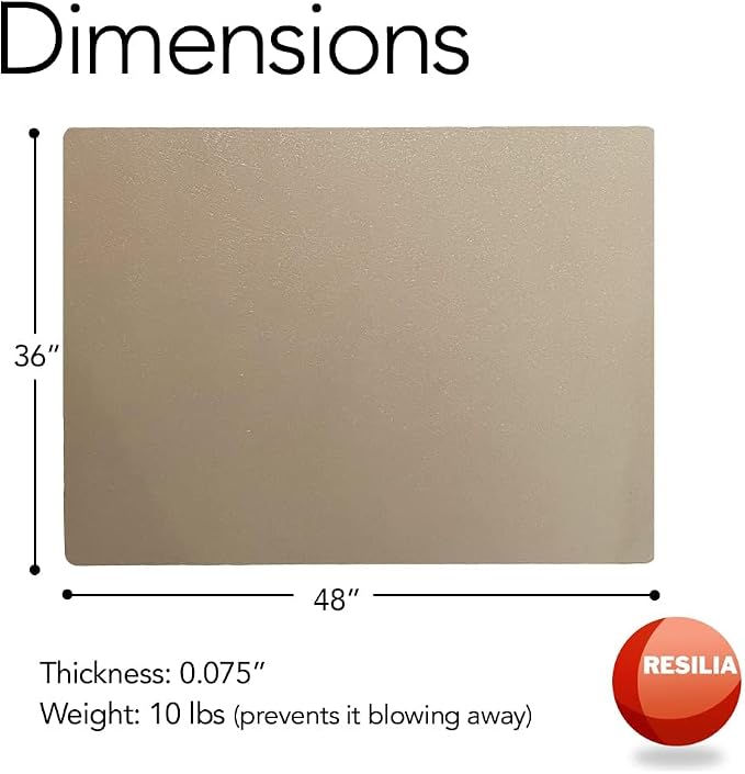 RESILIA Large Under Grill Mat – Heavy Duty, Reusable Outdoor Floor Protector Mats for Deck, Patio, & Garage – 36 Inch x 48 Inch, Beige/Tan Orange Peel, Made in The USA