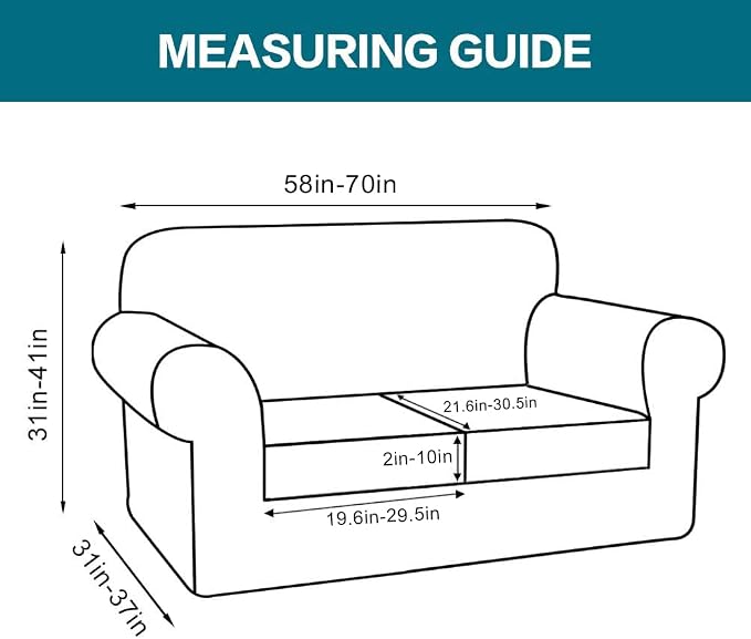 Turquoize 3 Piece Sofa Covers for 2 Cushion Couch Sofa Slipcover Soft Couch Cover for Dogs-Washable Sofa Furniture Covers with 2 Individual Cushion Covers, Thick Jacquard Fabric (Loveseat, Gray)