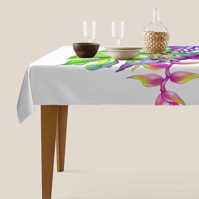 Colorful Palm Leaves Decorative Rectangle Tablecloth Tropical Floral Foliage Exotic Summer Polyester Table Cloths Kitchen Table Cover for Dining BBQ Picnic Coffee Table 60 x 84 Inch 6-8 Seats