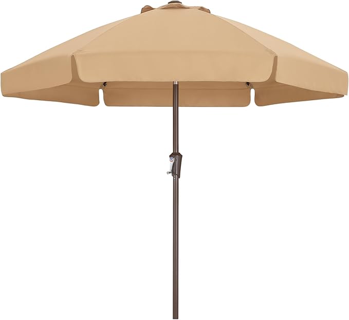 ABCCANOPY 7.5ft Scalloped Patio Umbrella, Outdoor Table Umbrella with Tilt and Crank, Fiberglass Ribs Deck Umbrella for Patio, Pool, Garden, Picnic (Tan)