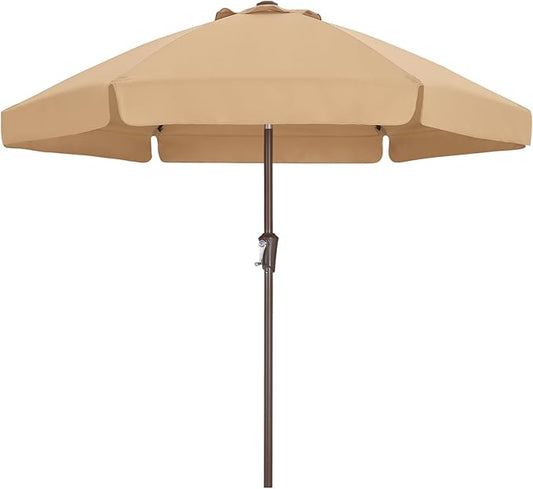 ABCCANOPY 7.5ft Scalloped Patio Umbrella, Outdoor Table Umbrella with Tilt and Crank, Fiberglass Ribs Deck Umbrella for Patio, Pool, Garden, Picnic (Tan)