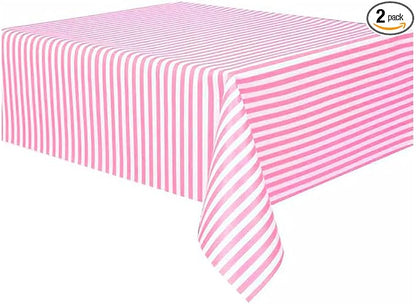 Vpang 2 Pcs Striped Plastic Print Tablecloths Disposable Table Cover Thickened Rectangle Tablecover, Kitchen Picnic Wedding Birthday Party Table Covers, 54"x108" (Pink Stripe)