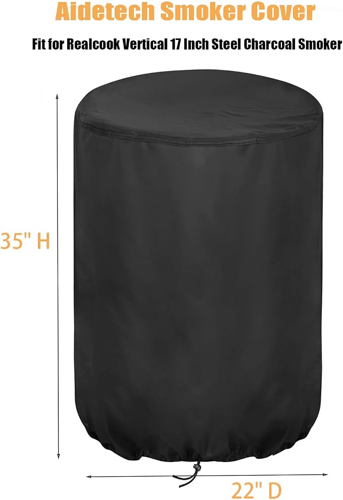 Smoker Cover Fit for Realcook 17 Inch Charcoal Smoker | Waterproof Grill BBQ Cover Vertical Smoker Covers-22 D x 35" H