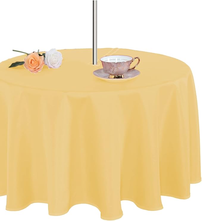 Fitable Outdoor and Indoor Tablecloth, Yellow, 70 Inch Round | Washable Waterproof Wrinkle Free Table Cover, Zipper and Umbrella Hole, For Spring Summer Party Picnic Camping Patio